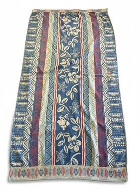 Vintage Cecil Saydah Beach Towel 1990s Hawaiian Hibiscus With Geometric Border